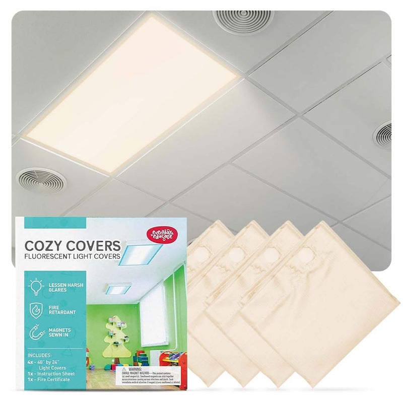 Everyday Educate Fluorescent Light Covers for Ceiling Lights - Flicker & Glare Reducing Filters for Ceiling Lights - Overhead Light Covers - Ceiling Shade Filters for Classroom & Office - 48" x 24", Warm Yellow 4 Pack - Image 1